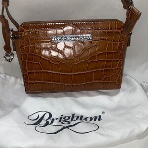 Brighton Croc-Embossed Crossbody Bag in Chestnut Brown